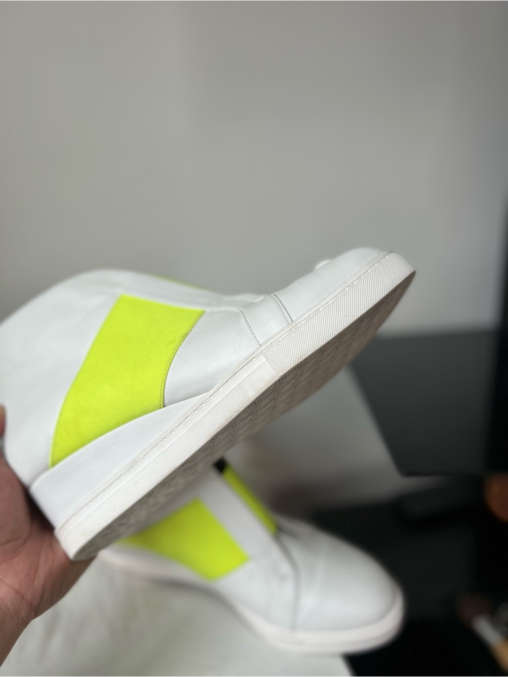 Paolo White Ankle Boots with Neon Yellow Elastic Band 8